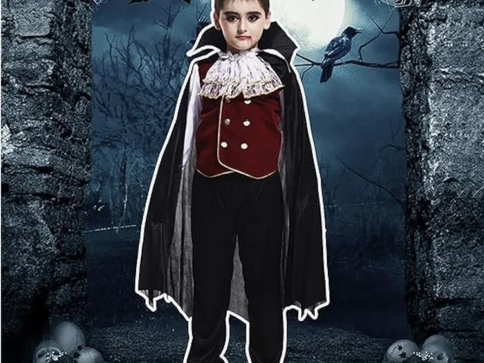 Black Vampire Dracula Cape with Stand-Up Collar - Halloween Costume  for Kids