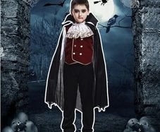 Black Vampire Dracula Cape with Stand-Up Collar - Halloween Costume  for Kids