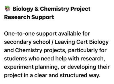Leaving cert project mentoring for Biology and Chemistry