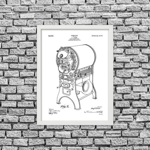 Prints With Personality - Patent Drawing Print - Coffee Roaster - A4 Framed