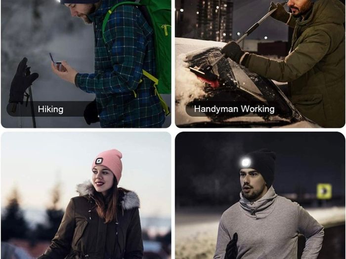 Rechargeable LED Lighted Beanie, Perfect Dad Gifts in Christmas, Stocking Fillers Cap with Light Hands Free Head Torch Unisex Winter Warm Knit Beanie (FREE POSTAGE)