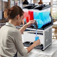 NEW  Commercial Frozen Drink Maker, 15Lx2 Double Tank Slushy Machine, 120 Cups Stainless Steel Margarita Smoothie Frozen Drink Machine, Slushie Maker for Home Party Restaurants Cafe Bars