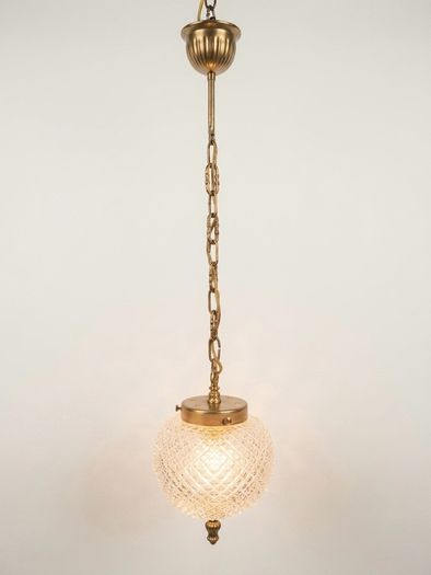 Vintage Textured Glass & Brass Pendant Light