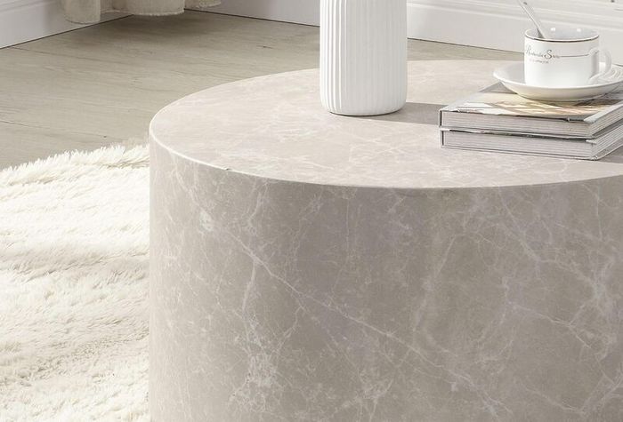 Round Coffee Table 60cm Sand Stone Effect Modern Monoblock Design