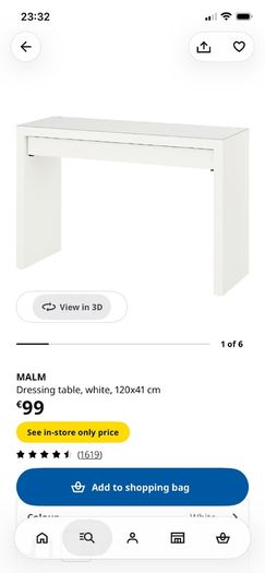 Ikea dressing table MALM, white, 120x41 cm