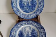 Pair blue transferware plates
