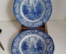 Pair blue transferware plates