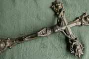 Antique Brass 15" high Art Nouveau Altar Standing Cross Crucifix