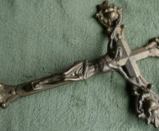 Antique Brass 15" high Art Nouveau Altar Standing Cross Crucifix