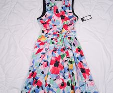 Karl Lagerfeld Multi-Color Red Blue Floral Waist Tie Sleeveless Dress 8UK/36EU/4US