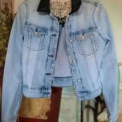 River Island Denim and Faux Leather Jacket Size 10