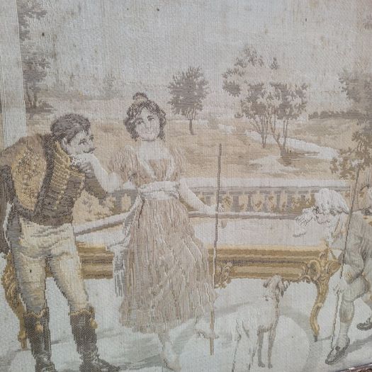 19th Century "The billiard lesson" tapestry in original frame