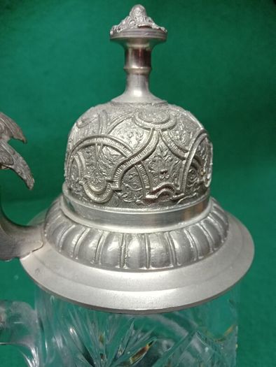 Vintage German Crystal Glass Beer Stein  / Tankard /  Lidded