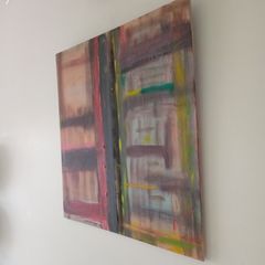 Retro Abstract Oil on Panel Painting