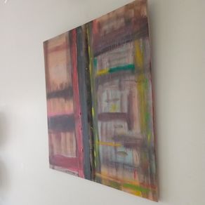 Retro Abstract Oil on Panel Painting Titled "Bookcase".