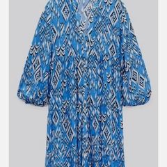 Zara blue print midi dress with puff sleeves size XS