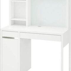 Ikea White MICKE Desk with Shelving
