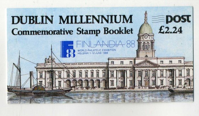 1988 Ireland Dublin Millennium Commemorative Stamp Booklet overprinted for Finlandia in 1988 Mint Never Hinged (MNH)