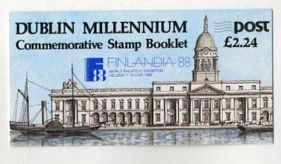 1988 Ireland Dublin Millennium Commemorative Stamp Booklet overprinted for Finlandia in 1988 Mint Never Hinged (MNH)
