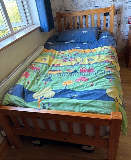 Pine Single Bed Frame  + Under Bed Storage Drawer