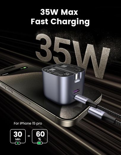 USB C Charger PD 35W USB C Plug Nexode 2-Port Compact Fast Charger Plug Foldable GaN Charger Compatible with iPhone 16/15/14/13/12, Galaxy S10-S24 Series, Pixel 9/8/7/6, MacBook Air M1/M2