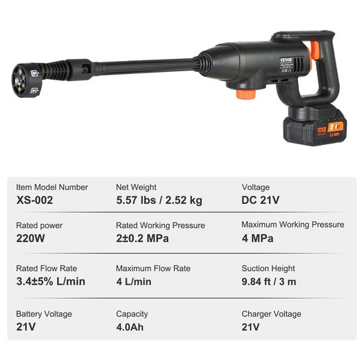 High Pressure Cordless Washer Cleaner Portable Water Spray Car Gun 580 PSI