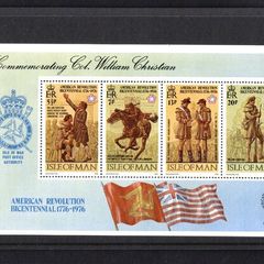 1974 Isle of Man Bicentenary of the American Revolution and Colonel William Christian Miniature Sheet Commemorative Stamp Presentation Pack