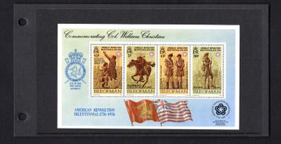 1974 Isle of Man Bicentenary of the American Revolution and Colonel William Christian Miniature Sheet Commemorative Stamp Presentation Pack