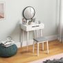 Modern Dressing Table with Round Mirror and Stool, Makeup Vanity Table with 2 Drawers for Bedroom, Living Room, 60 x 40 x 123 cm, White Image 4