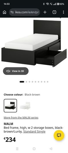 Single bed frame Malm + 2 storage drawers