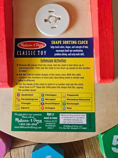 Melissa and Doug Wooden Shape Sorting Clock