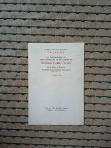 Nice Dolmen Press item - sermon preached at Drumcliff Sligo in June 1965 on centenary of Yeats birth