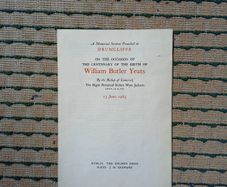 Nice Dolmen Press item - sermon preached at Drumcliff Sligo in June 1965 on centenary of Yeats birth