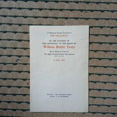 Nice Dolmen Press item - sermon preached at Drumcliff Sligo in June 1965 on centenary of Yeats birth