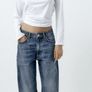 Zara Mid-Waist Straight-Leg Jeans in a gorgeous washed blue denim.  Size 42 UK 14 Image 4
