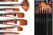 Professional Paint Brush Set of 12 - Artist Paintbrush Kit for Canvas, Gouache, and Fabric