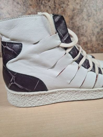 womens DIESEL BLACK GOLD LEATHER trainers runners white black Size UK 4 EU 36 boys girls unisex