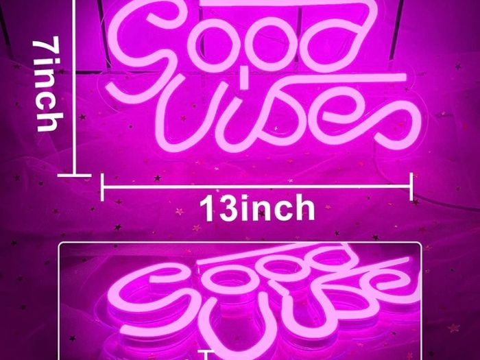 Good Vibes Neon Signs (13" X 7"), Cisteen Led Neon Light Signs with Acrylic Board, Goodvibes Neon Word Light Wall Decor Powered by USB for Bedroom, Makeup Room, Game Room,Bar,Wedding,Party (FREE POSTAGE)