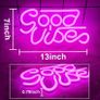 Good Vibes Neon Signs (13" X 7"), Cisteen Led Neon Light Signs with Acrylic Board, Goodvibes Neon Word Light Wall Decor Powered by USB for Bedroom, Makeup Room, Game Room,Bar,Wedding,Party (FREE POSTAGE) Image 3