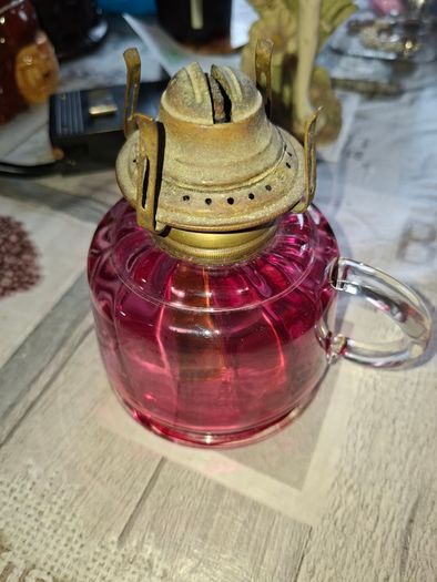 Two Old Cranberry Thumb Oil Lamps for sale, Postage Available,