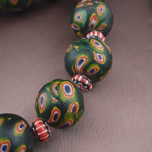 Antique Venetian Style Gabri Eyes & Chevron Glass Beads Necklace Strands
