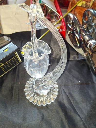 Beautiful 1920s Murano style Spun Glass, a Glass Acorn Basket hanging from a glass stem, Postage Available or Collection