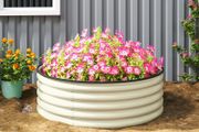 Galvanised Raised Garden Bed with Safety Edging, Outdoor Raised Planter Box with Gloves, 120 x 120 x 43cm, Cream White