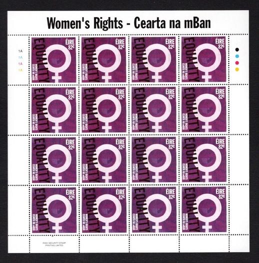 2011 Ireland Women's Rights Commemorative Stamps Sheetlet Plate 1A1A1A1A Mint Never Hinged (MNH)
