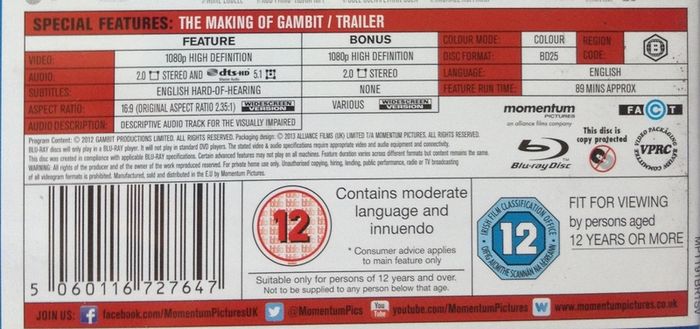 Gambit [2012] Colin Firth, Alan Rickman & Cameron Diaz [Blu-ray Movie]