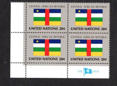 1984 United Nations New York Central African Republic National Flag (part of flag stamp series) Block of 4 Mint Never Hinged (MNH)