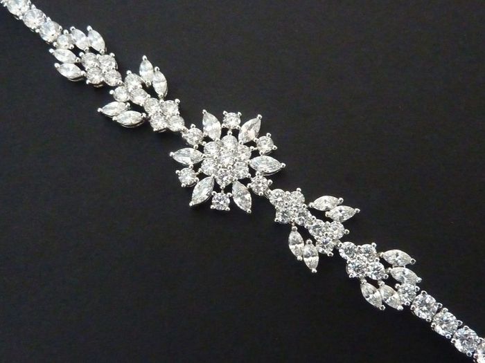 Art Deco Vintage Style Wedding Bridal Crystal Silver Bracelet