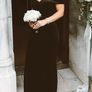 Full length Eliza J black velvet bardot dresses Image 5
