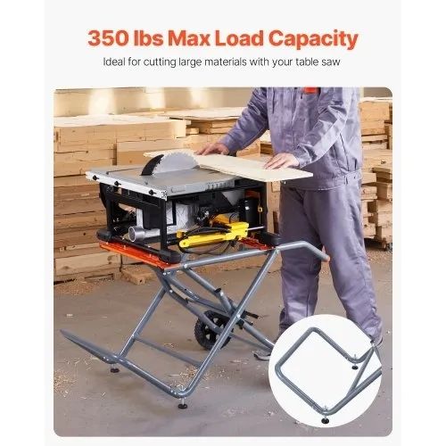 Portable Table Saw Stand, 159 kg/350 lbs Load Capacity, Rolling Foldable Table Saw Table with 203 mm/8 inches Rubber Wheels, Heavy Duty Construction