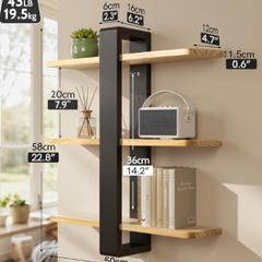 Floating Shelves for Wall Mounted Shelving Unit All Pine Wood 50CM 3 Tier Large Shelf for Bedroom Living Room Office Bathroom Home Decoration Storage Plant Photo Display